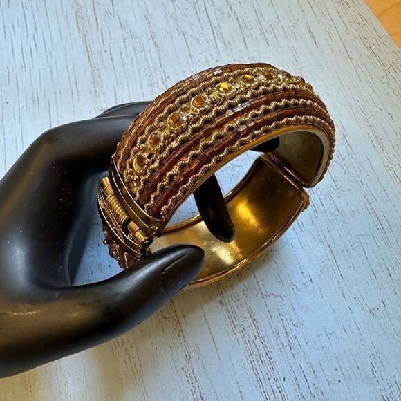 Brass Amber Color Embellished Hinged Bracelet - Picture 2 of 2